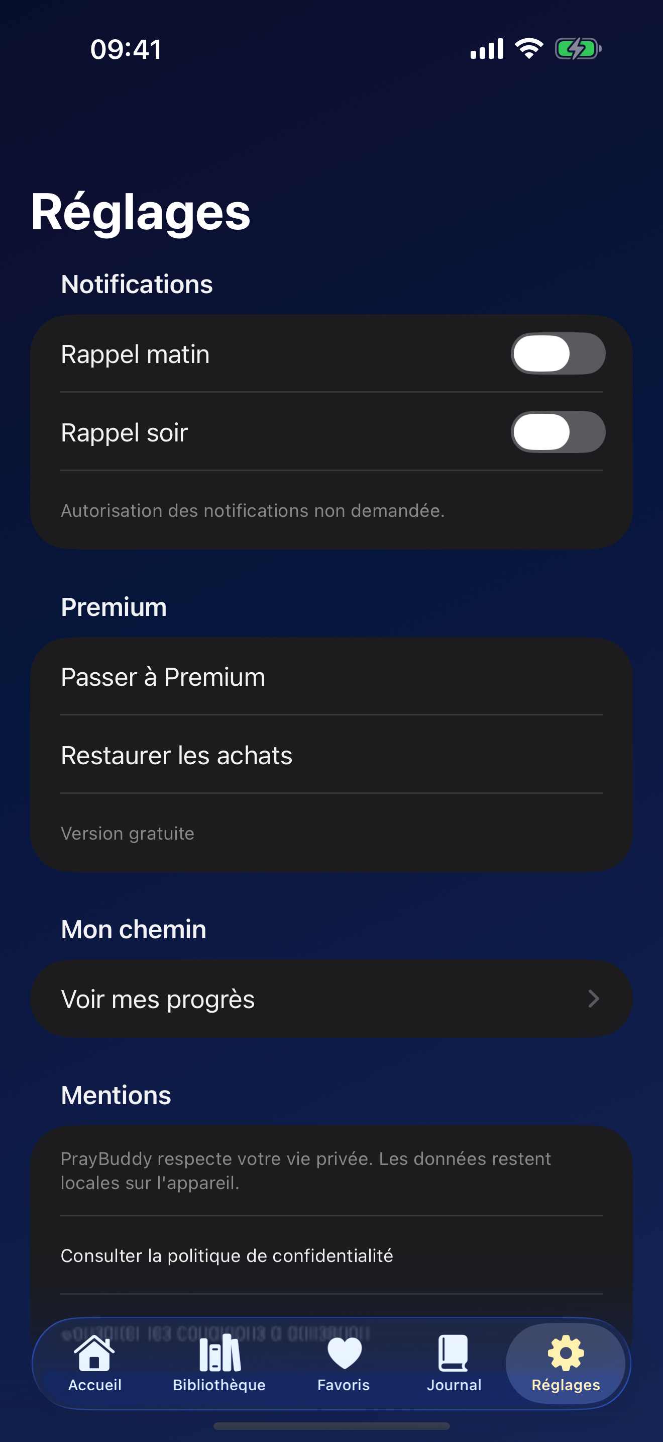 Réglages et notifications